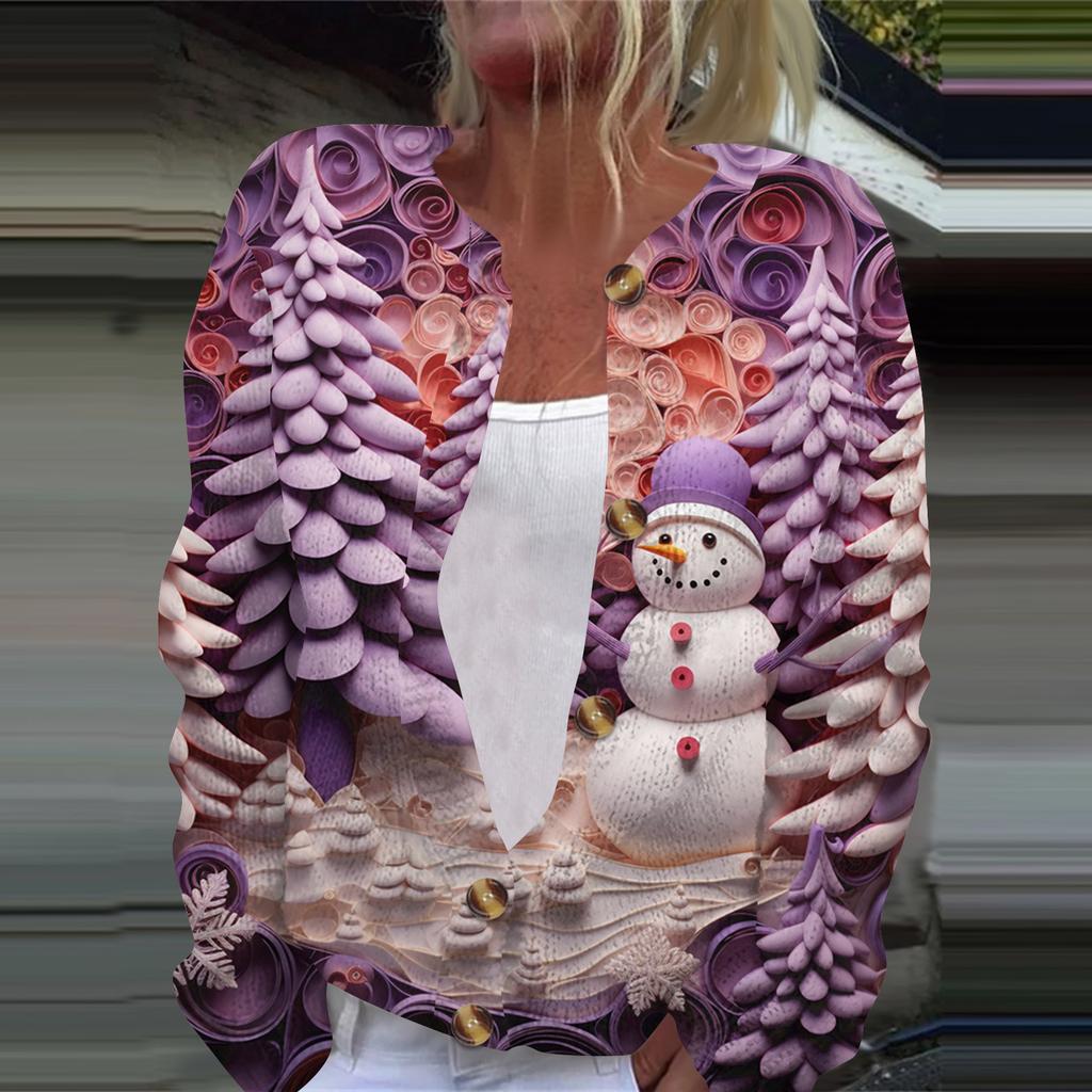 Women's Fashion Printed Long Sleeve Knitted Cardigan Button Down Jacket