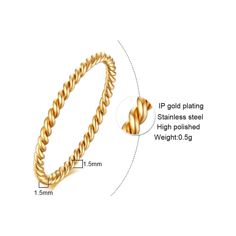 3mm Braided Twist Ring for Women Stainless Steel Gold Color Twist Rope Rings Infinity Stacking Band Wedding Jewelry