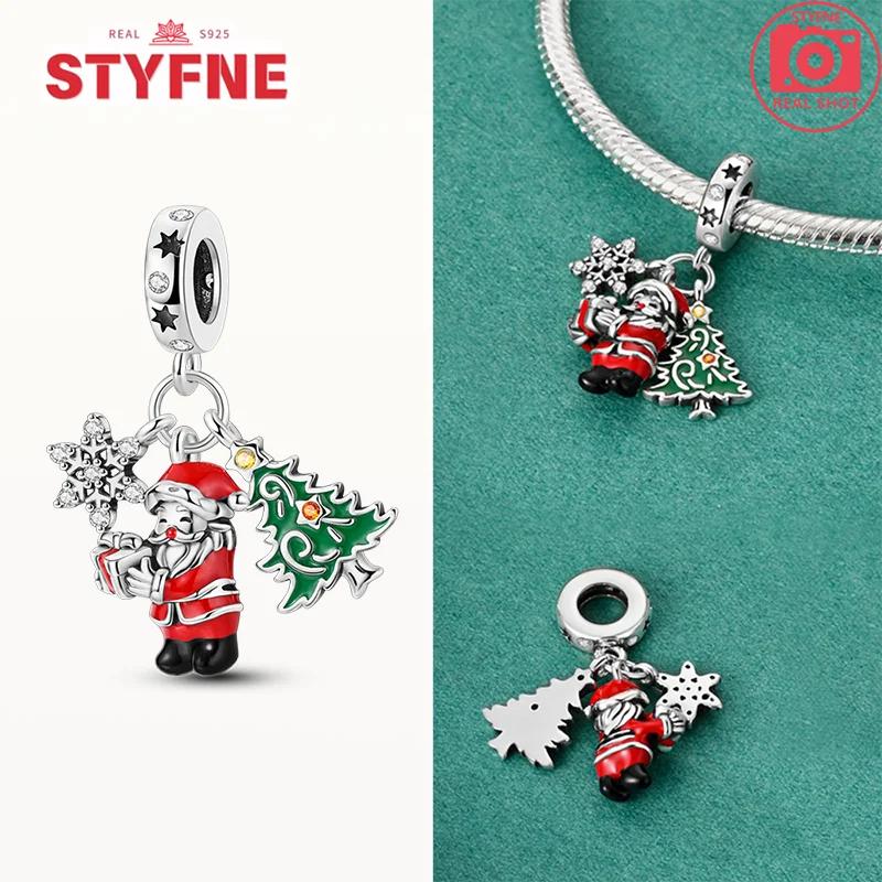 Copper New Christmas Charms Elk Santa Claus Bead Snowflake Bell Snowman Charm Fit Original Bracelet Diy Jewelry For Women