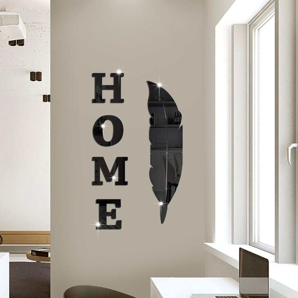 HOME Feather Mirror Wall Sticker Acrylic English Letter Self-adhesive Living Room Bedroom Creative Wall Sticker Wallpaper