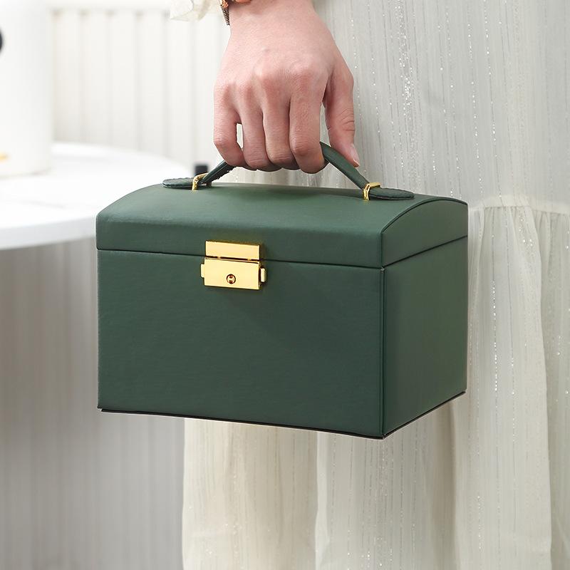 Three-layer Jewelry Storage Box with Lock Drawer Type Leather PU Earrings, Earrings, Rings, Jewelry Box Storage