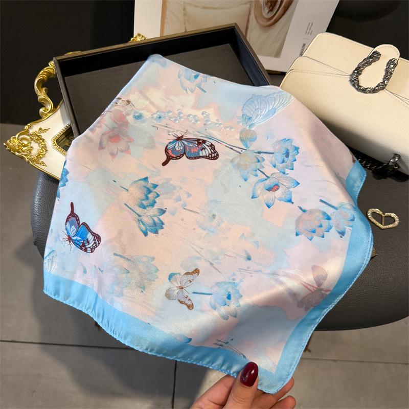 French light luxury chain small square scarf simulation silk printing silk scarf headscarf women's spring and summer scarf temperament scarf scarf new