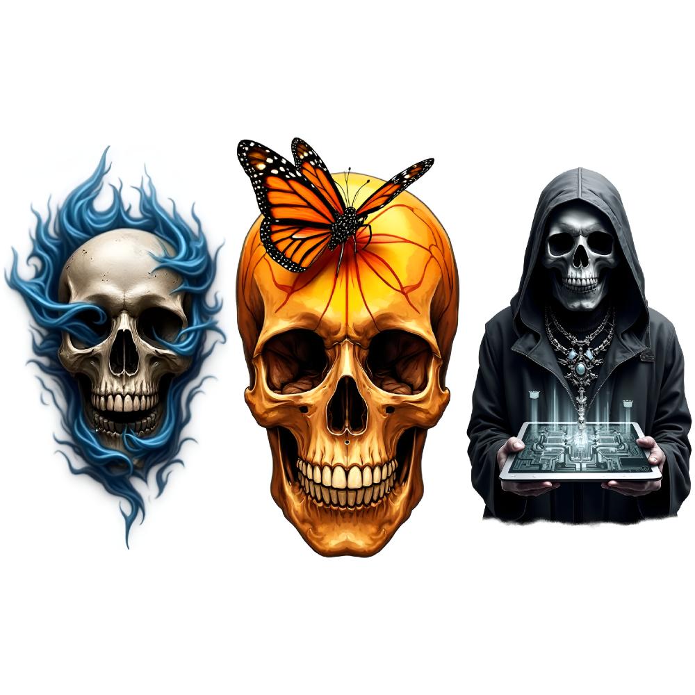 3pcs Temporary Tattoo Butterfly Tattoos Colorful Realism Skull Tattoos Realistic Temporary Tattoos For Men Women Thighs