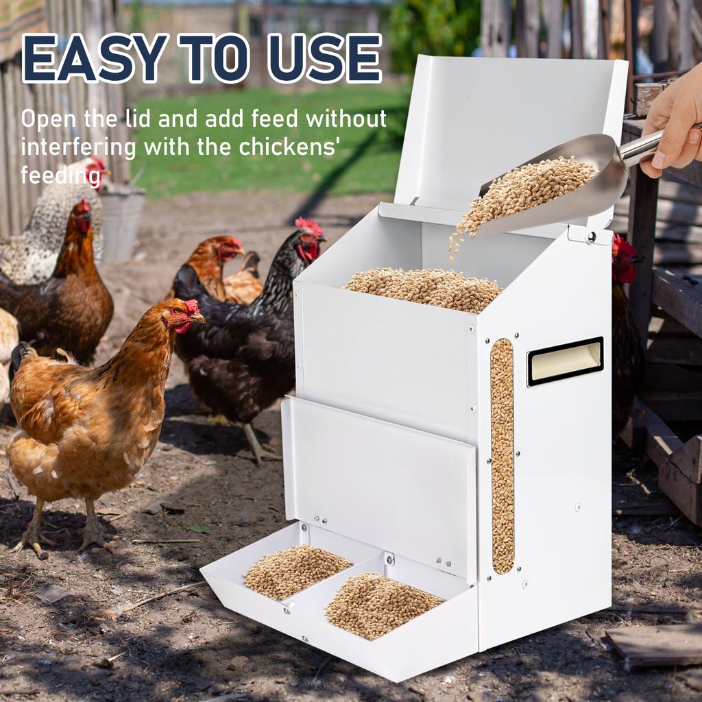 Automatic Galvanized Poultry Feeder Outdoor Hanging Chicken Feeder with Lid Food Dispenser Weatherproof Chicken Feeders No Waste