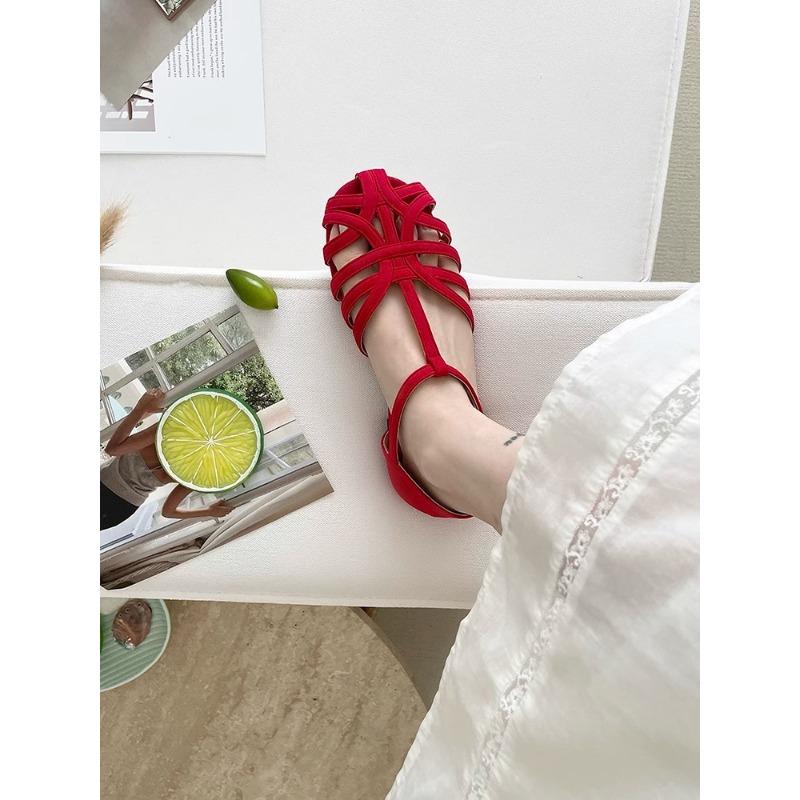 Soft-soled retro woven baotou sandals women's fashion flat-soled student pig cage shoes tide