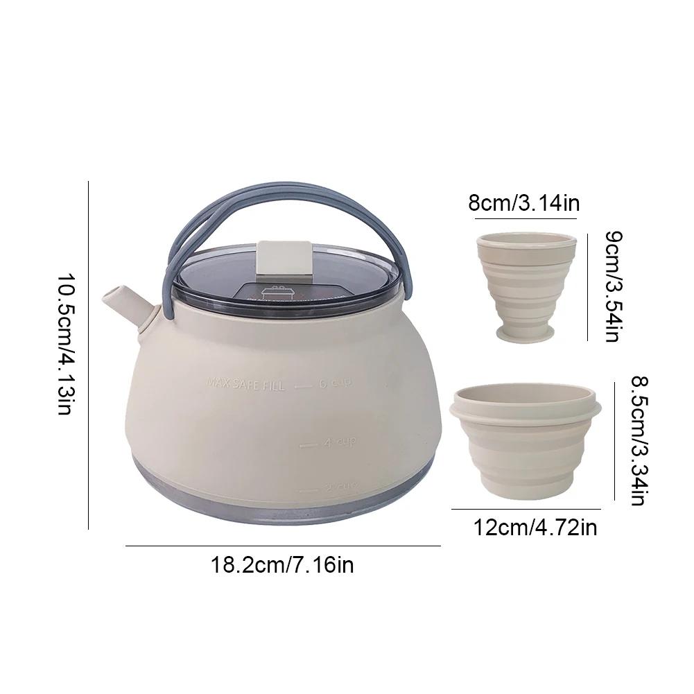 1.5L Silicone Kettle with Handle Outdoor Collapsible Kettle Stainless Steel Bottom Portable Camping Kettle for Travel Picnic