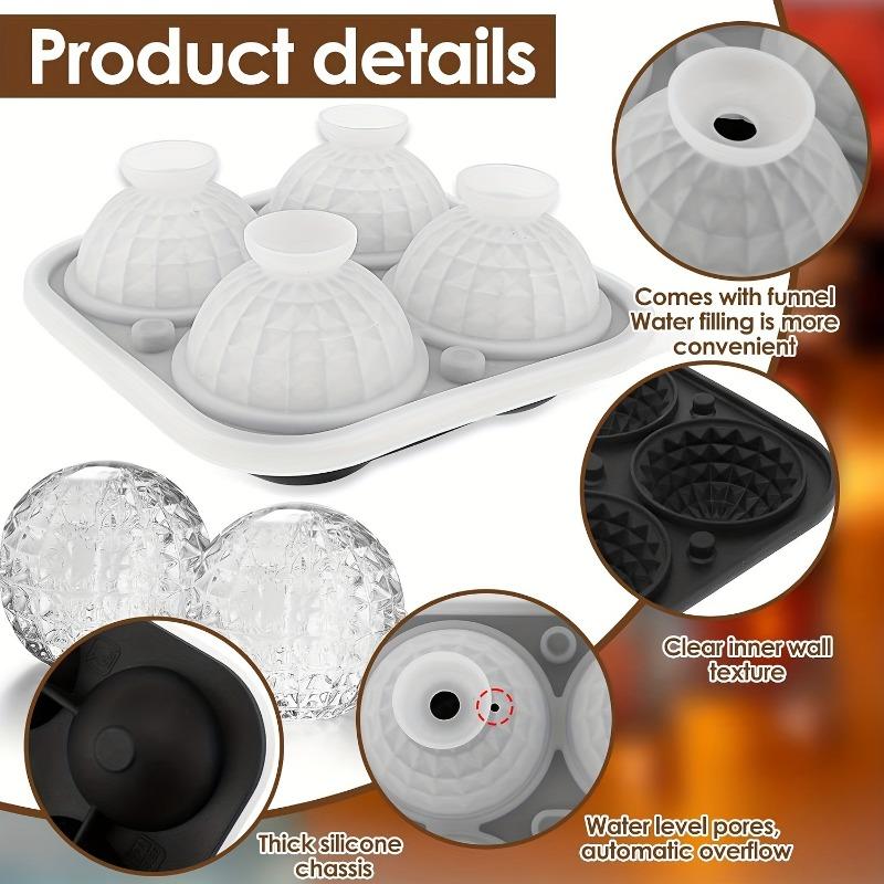 Large Ice Cube Tray, 4Pack Sphere Ice Cube Mold  Leak-free Round Ice Cube Mold, Easy Fill & Release Ice Ball Maker for Whiskey