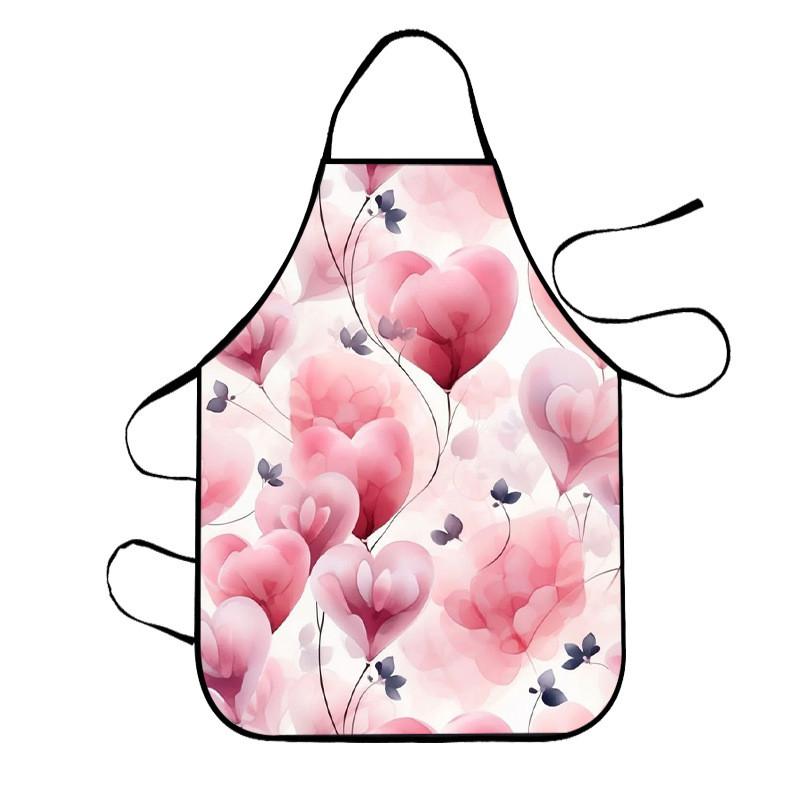 Romantic Valentines Day Apron With Black Heart Letter Print Waterproof Sleeveless Kitchen Cooking Gear For Couples