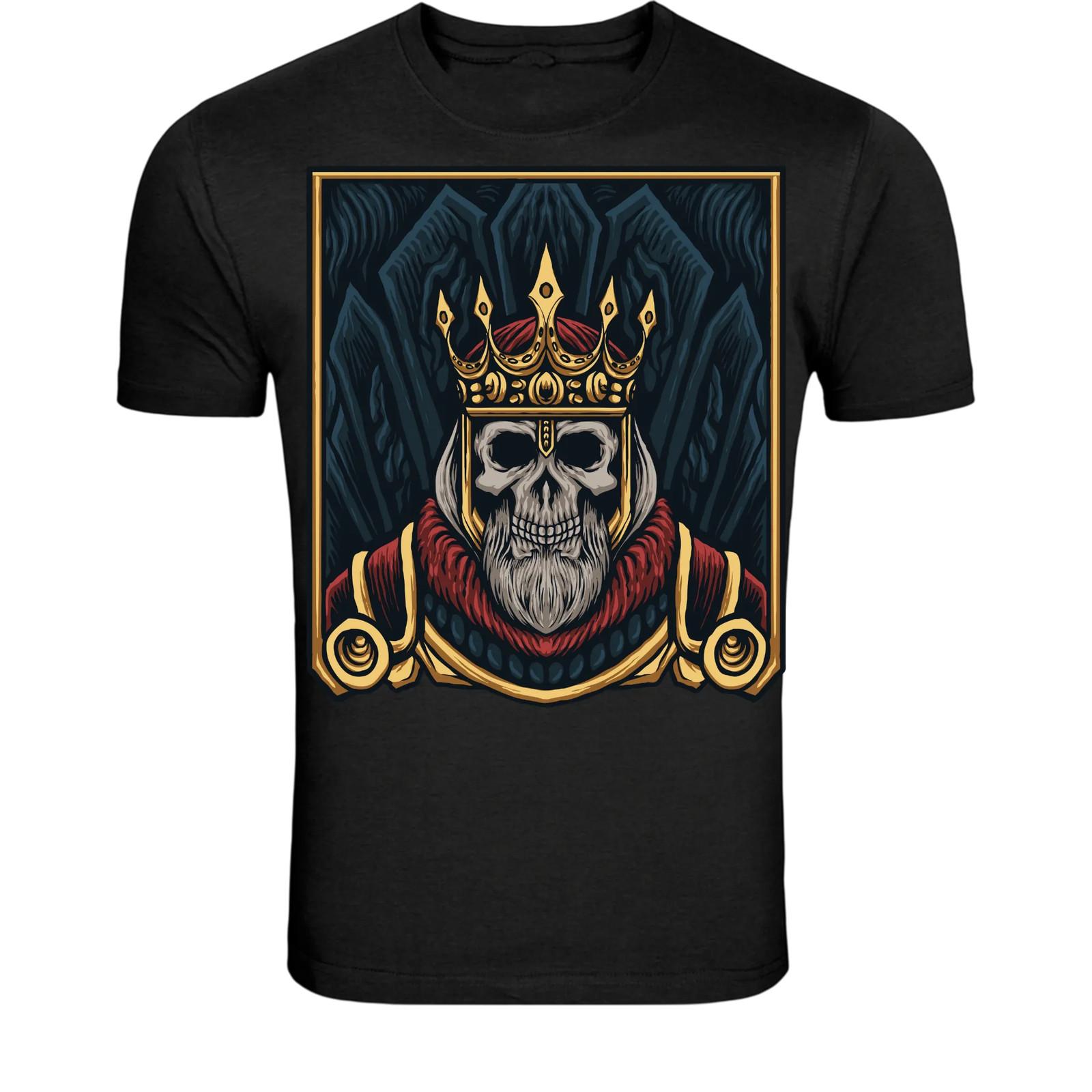 Skull King Crown T-Shirt - Dark Gothic Royal Skeleton Graphic Tee S