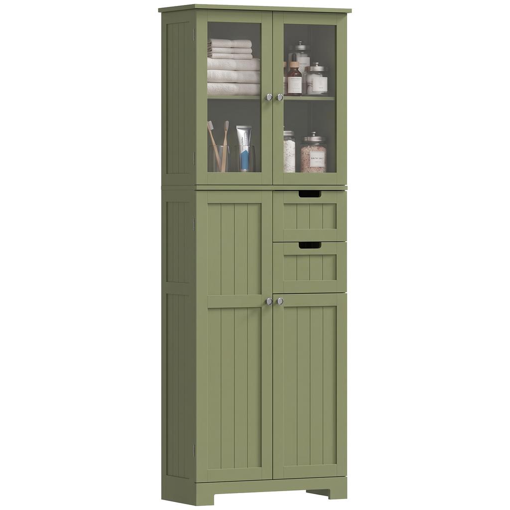 Tall Storage Unit, Cabinet with Glass Doors and Adjustable Shelves, Green
