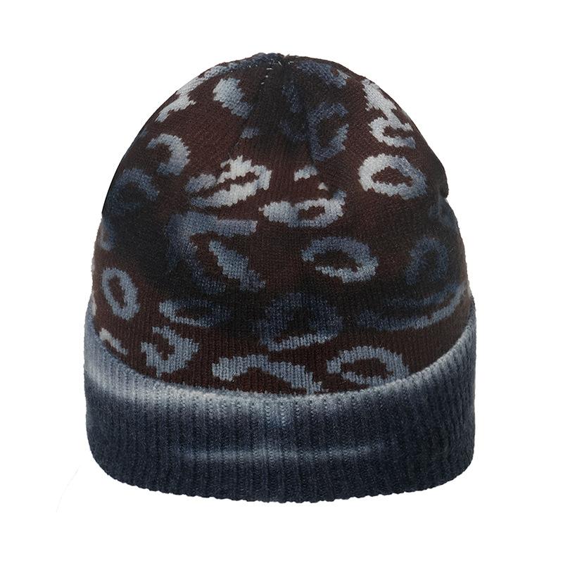 

Трансграничная Amazon осенне-зимняя новая шерстяная шапка женская тай-дай градиентный цвет защита ушей леопардовый принт теплая вязаная шапка взрослая M（56-58cm）