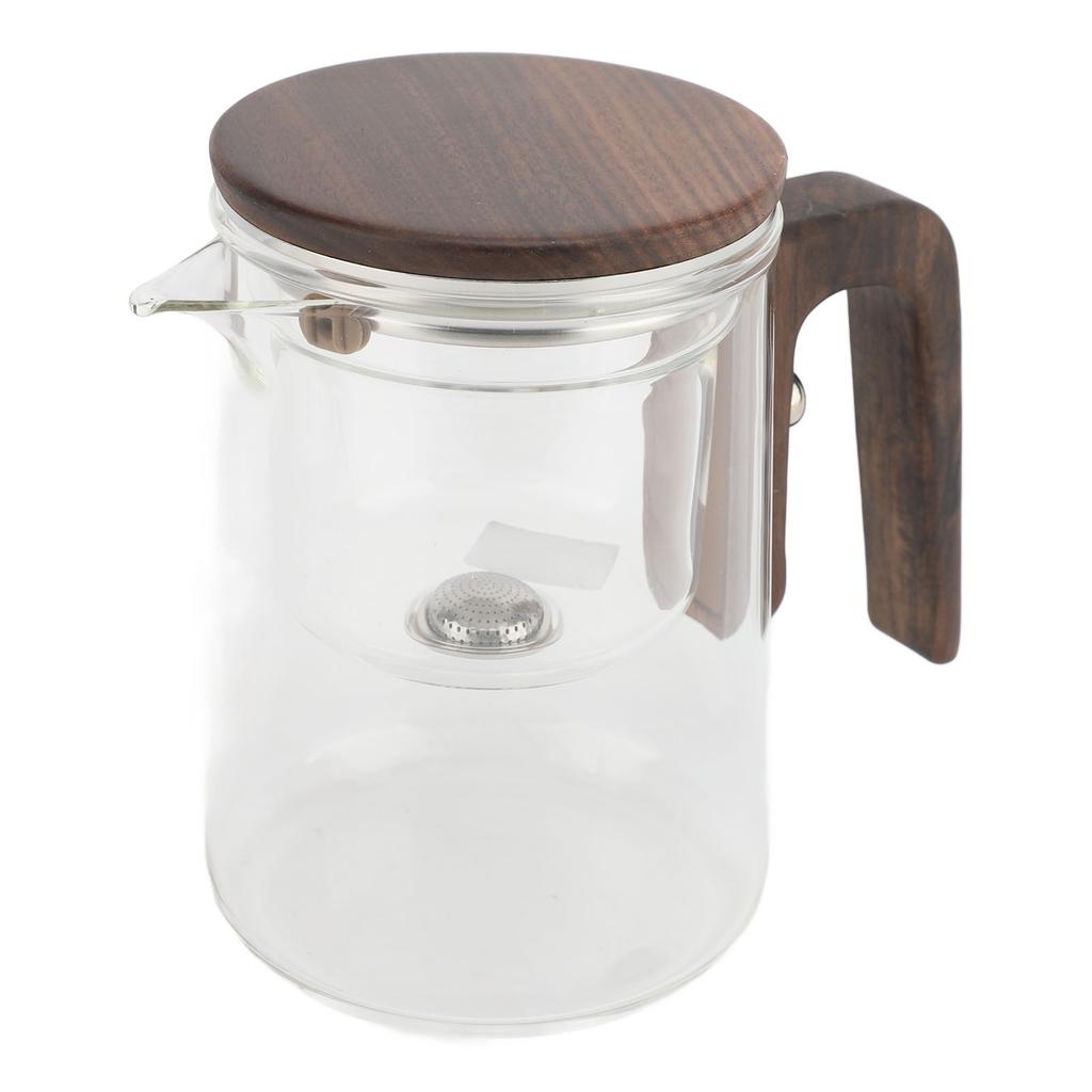 Tea Pot 600ml Glass Stainless Steel Press Control Magnetic Water Separation Teapot with Wooden