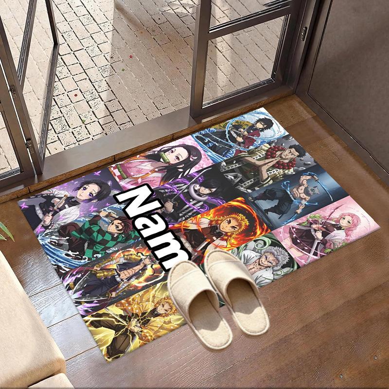 Custom Name Personalized Demon Slayer Print Carpet, Versatile Home Decor Rug, for Playroom, Apartment, Balcony, Entryway, Hallway Gift
