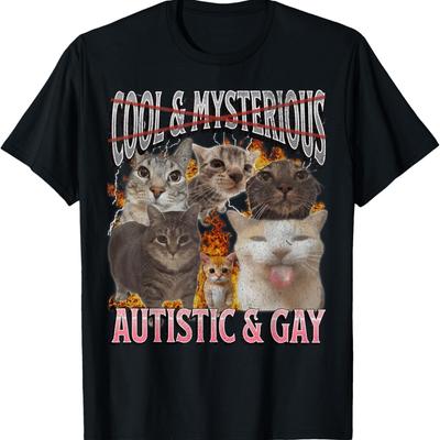 Autistic and Gay Funny Cat Meme Bootleg Graphic T-Shirt