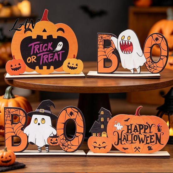 Halloween Home Festive Decor Wooden Table Sign, Cute Pumpkin Boo Ghost Centerpiece Tabletop for Indoor Mantel Fireplace Decorative Fall Sign