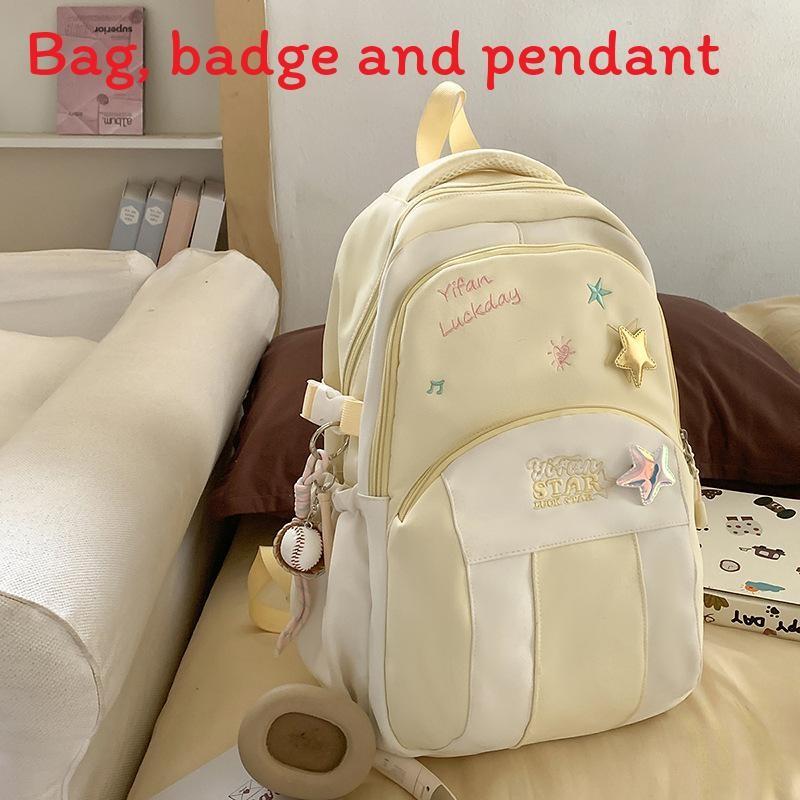 Blocked Letters Color Star Embroidery Pattern Student Backpack With Pendant