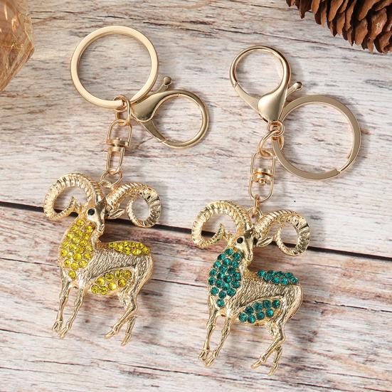 Keychain Pendant Sparkling Rhinestones Inlaid Goat Design Key Holder with Lobster Clasp Lightweight Car Hangers Decorative Pendant