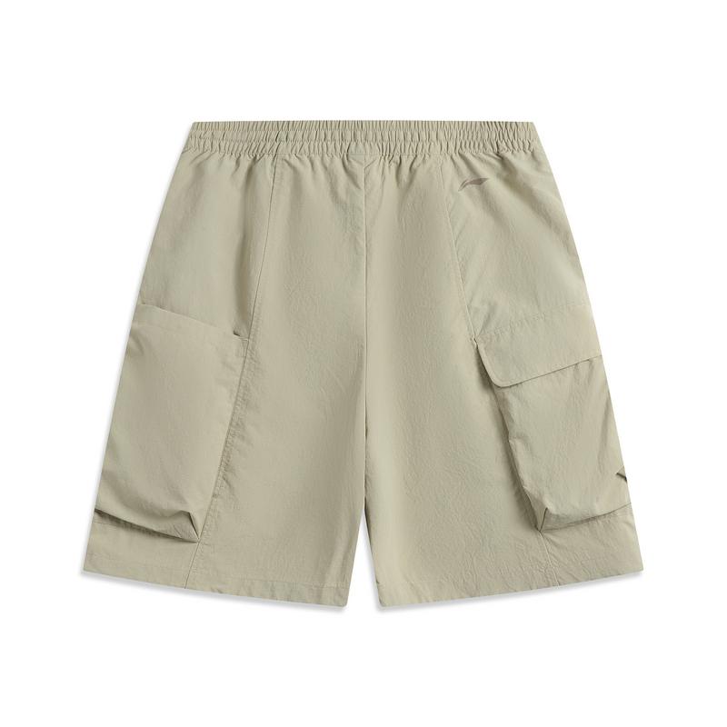 Li Ning CF Comfort Simple Versatile Loose Zipper Solid Color Five-Point Casual Shorts Women shorts Dark-Green AKSV572-2