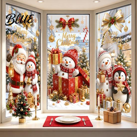Seasonal Home Beautification Christmas Window Clings Cute Snowman Santa Penguin Reindeer Stickers for Waterproof PVC Decor Glass Reusable