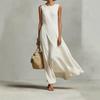 YYFS Women's Fashion Summer Spring Solid Color Print Sleeveless O-Neck Loose Waistline Casual Dresses