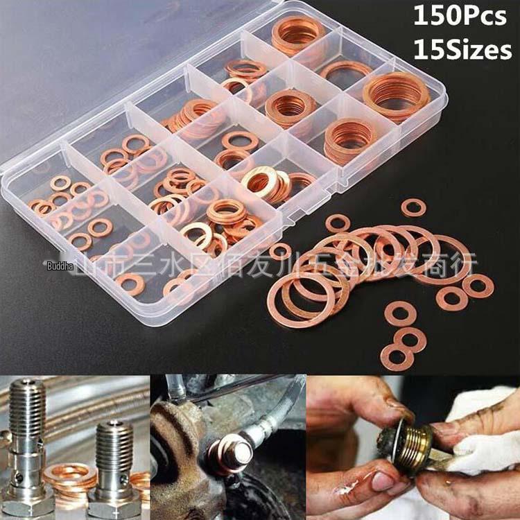 150-Piece Brass Oil Seal Gasket Set: Includes M5-M22 Copper Flat Washers.