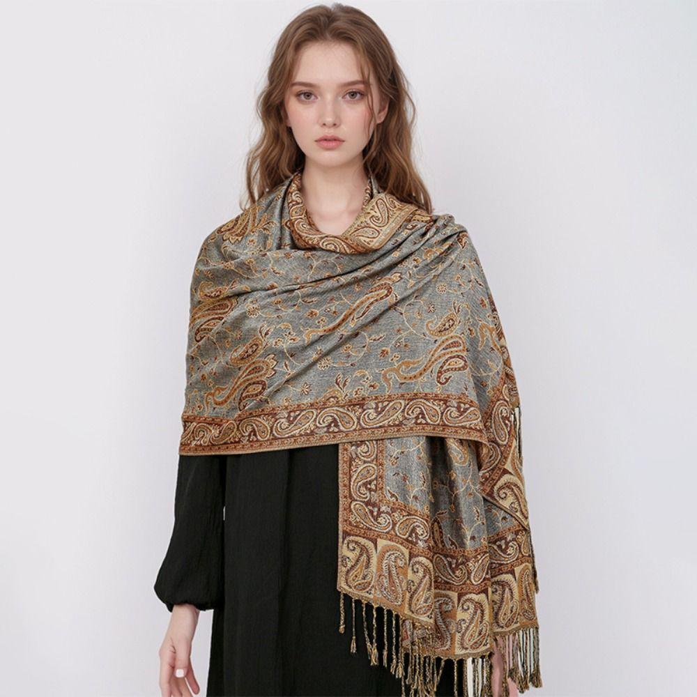 Warm Tassel Blanket Shawl Printed Headscarf Casual Bohemia Poncho Hijab  Winter