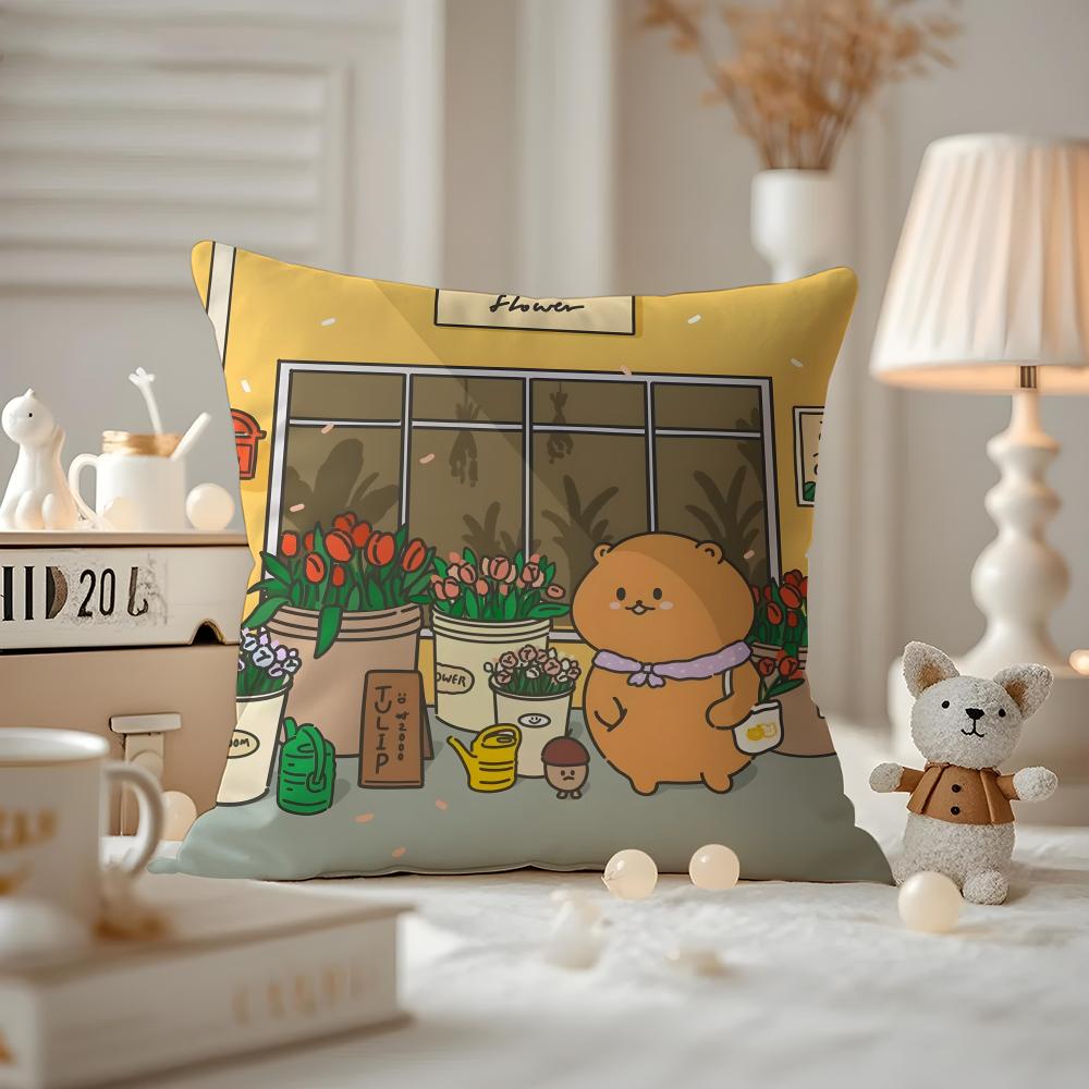 Cushion Cover Anti-dustmite Pillowcase Invisible Zipper Silky Short Plush Sofa Cushion Cover Cute Bear