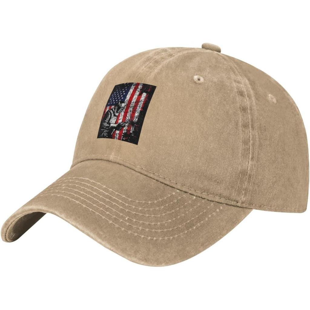 Welder American Flag Distressed Baseball Cap Washed Cotton Low Profile Adjustable Outdoor Hat