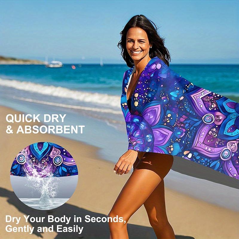 Boho Purple Mandala 2D Flat Printed Microfiber Beach Towel Sandproof Waterproof Summer Pool Vacation Bath Blanket 1Pc