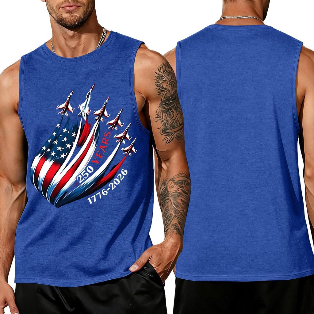 Men's Sleeveless Tank Top Casual Loose Fit Summer Daily Wear Muscle Shirt with Patriotic Graphic Print Lightweight Breathable Fabric