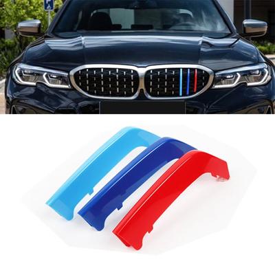 3 adet Araba 3D M Şekillendirme Ön Izgara Trim Tampon Kapak Şerit Şeritler Çıkartmalar Kapak BMW 3 Serisi E36 E46 E90 F30 F34 G20 M340i