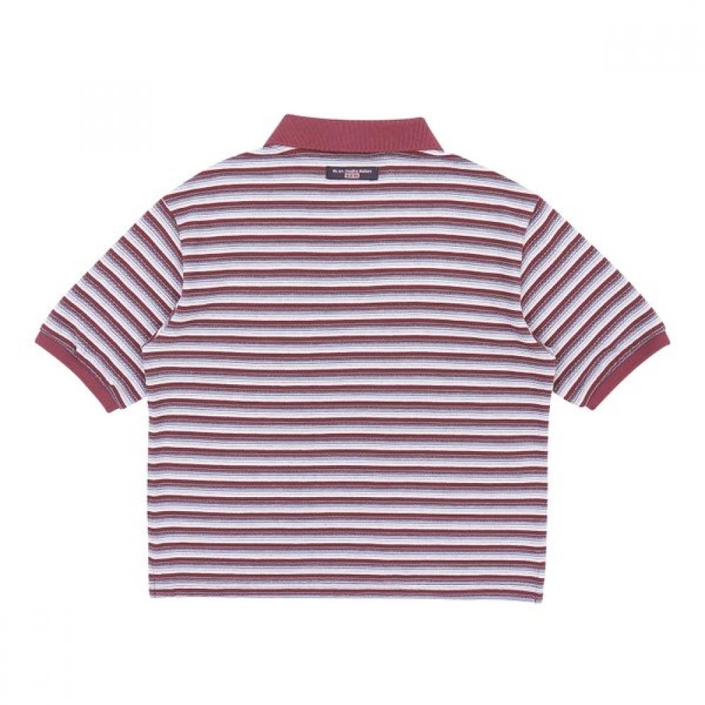 BlueTail STripe Collar Wine Crop ShorT Sleeve T shirT azb2Ts05wn
