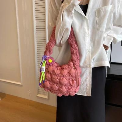Hobos Shoulder Bag with Zipper  Versatile Fashion Bag  Simple Pendular Crossbody Bag  Soft Cotton  Monochromatic