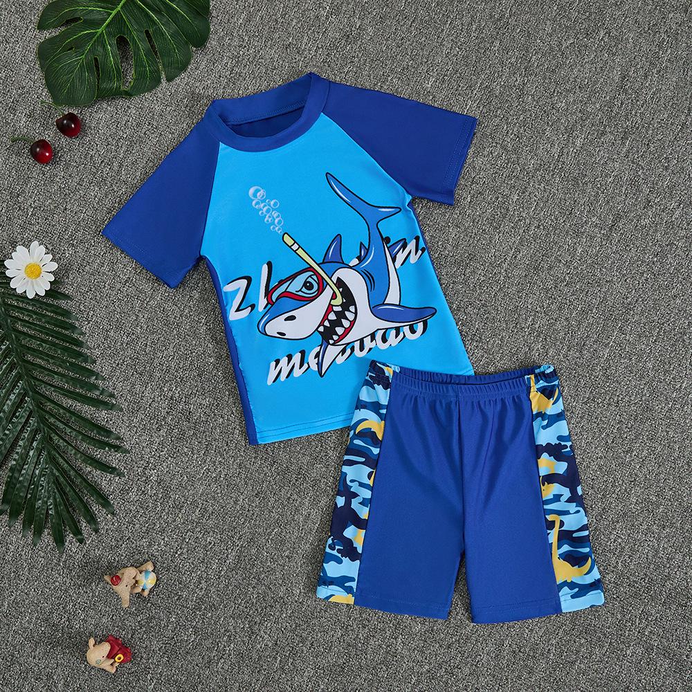 Boys' Cartoon Two-Piece Swimsuit, Summer 2025, Sun Protection, Short-Sleeve, Seaside & Hot Spring Ready