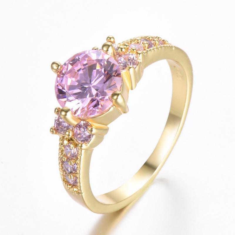 Blue Crystal Round Stone Engagement Rings for Women Vintage Gold Color Wedding Bands Birthstone Jewelry Mother's Day Gifts