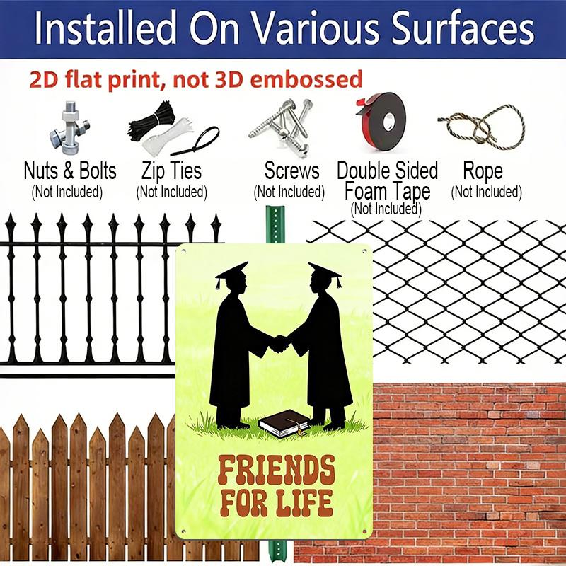 2D Flat, Graduation Suitable for Graduates - Two Grads Shaking Hands with Book Metal Sign, Aluminium Motivational Wall for Diploma Display, Academic