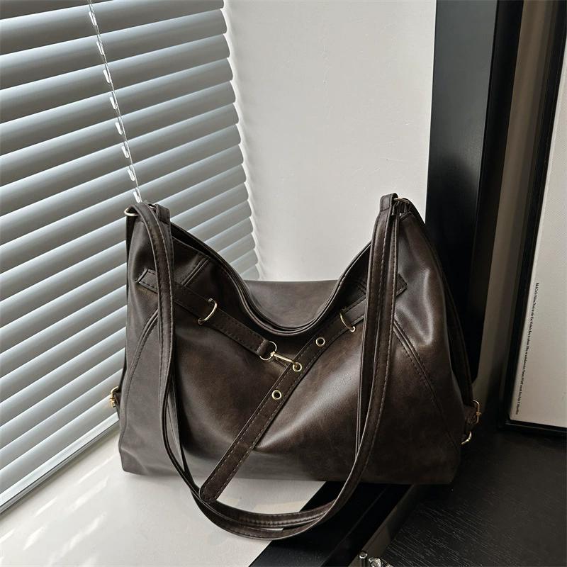 

Yogodlns Vintage Large Capacity Women s Shoulder Bag Fashion Backpacks Pu Leather Ladies Crossbody Bag Female Commuter Handbags 32x11x26cm кофейный