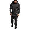 Men's Fall Hooded Fleece Jumpsuit Patchwork Solid Color Sports Jumpsuit