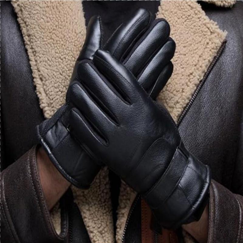 Touchscreen Leather Gloves Winter Warm Waterproof Windproof Fleece-Lined Thickened Outdoor Motorcycle Riding Gloves