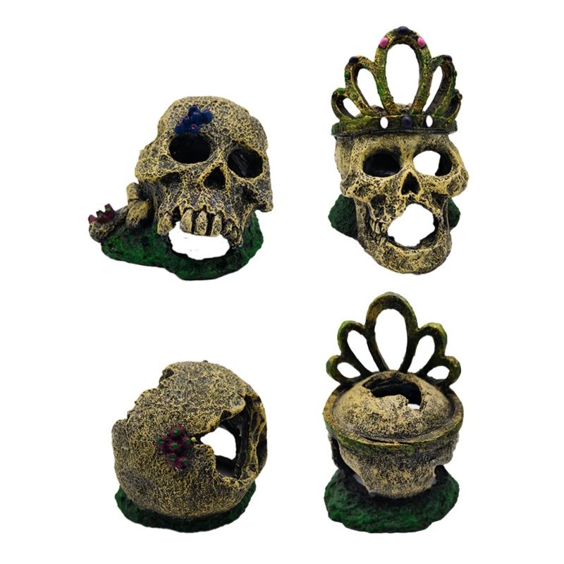 Skull Head Aquariums Decoration Personality Aquascaping Ornaments Hide Cave for Distinctive Aquariums Environment