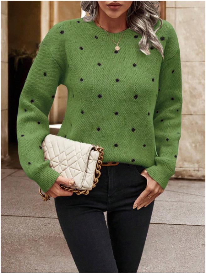 European & American Women's Polka Dot Round Neck Long Sleeve Sweater