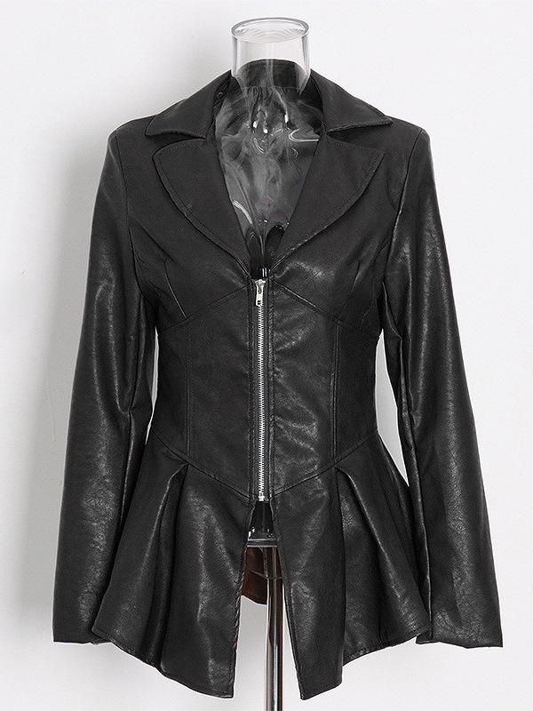 Chic Spring 2026 Women's Leather Jacket - Stylish Waist-Cinched Slim Fit in Solid Color