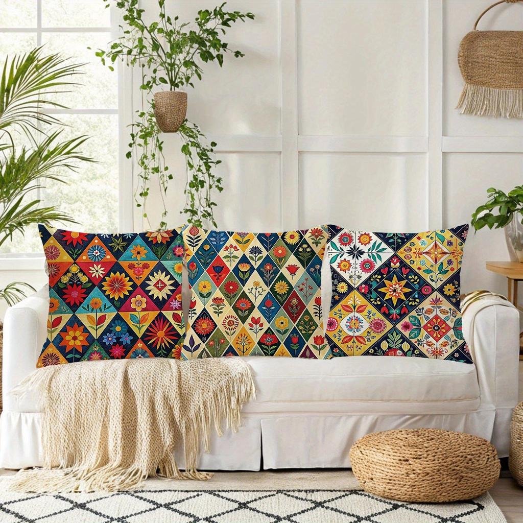 Color - Pop Geometric Floral Pillow CoversLiving Room Sofa Cushion Cover, Soft and Comfortable, Bedroom Room Decoration