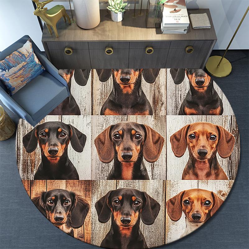 Dachshund Collage Round Area Rug,Carpet Rug for Living Room Bedroom Sofa Playroom Decor,Non-slip Floor Mat