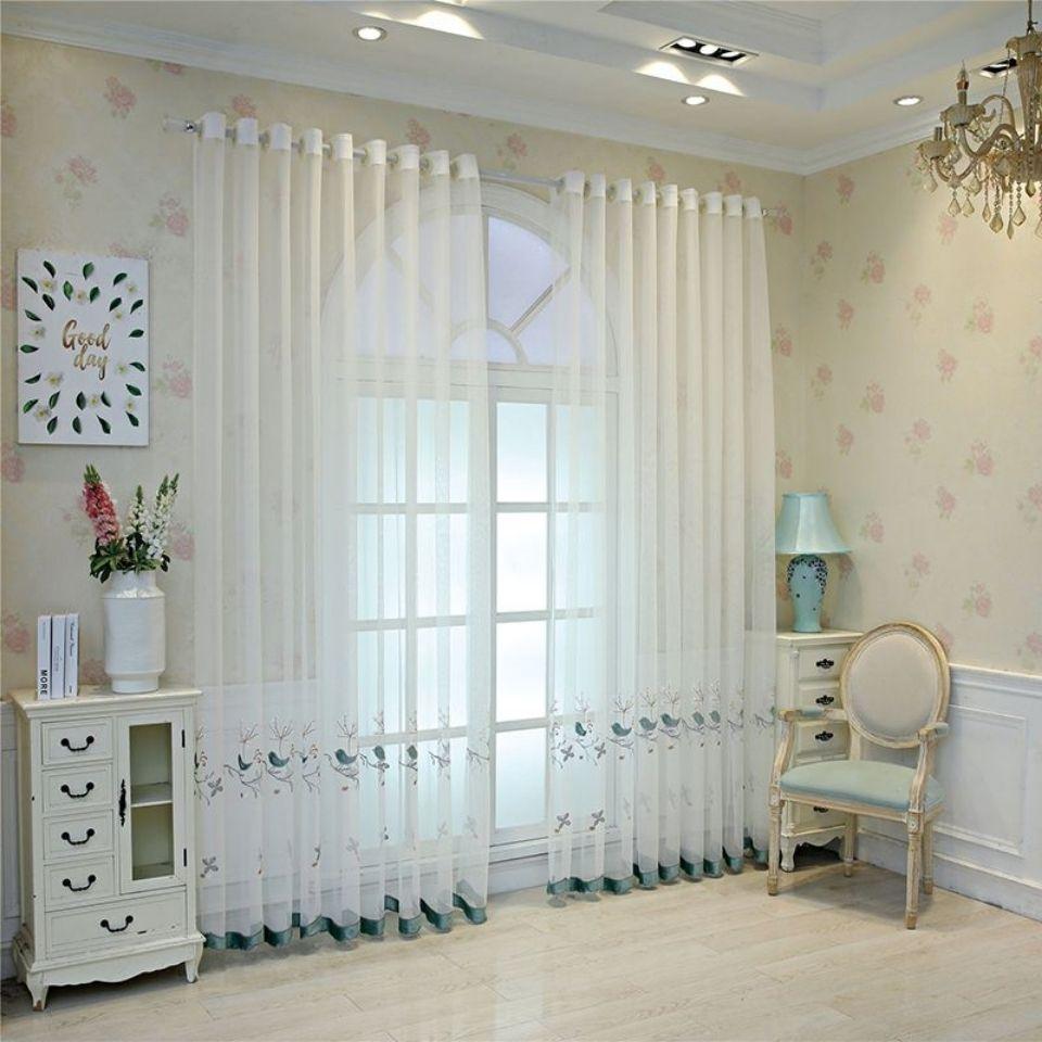 Embroidery Window Sheer Curtain, Embroidery Tulle Curtain, Three-dimensional Embroidery European Window Curtain Tulle Curtain Rod Pocket Window