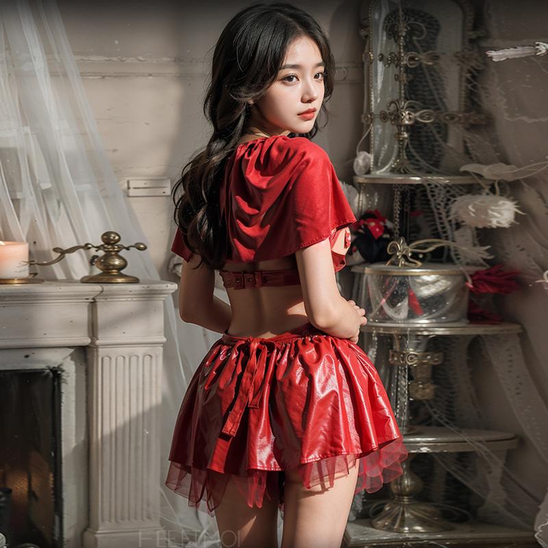 Erotic Women Bandage Dress Temperament Uniform Little Red Riding Hood Hooded Shawl Halloween Pajamas Lingerie Outfits Costumes