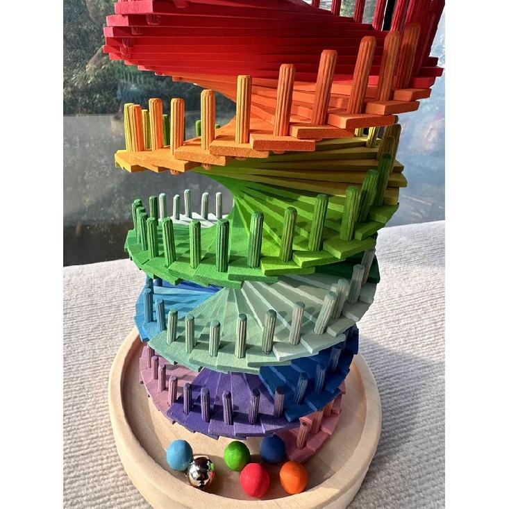 High Quality Rainbow Music Sounding Trees Wooden Petals Assembly and  Marble Run Balls Tracking Kids Educational Toys