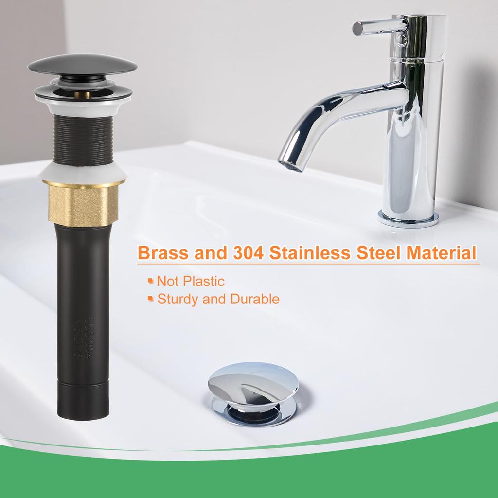 uxcell Bathroom Sink Drain Pipe Bathroom Sink Stopper for Bathroom Sink Sink Drain Assembly No Overflow Rustproof Brass and 304 Stainless Steel