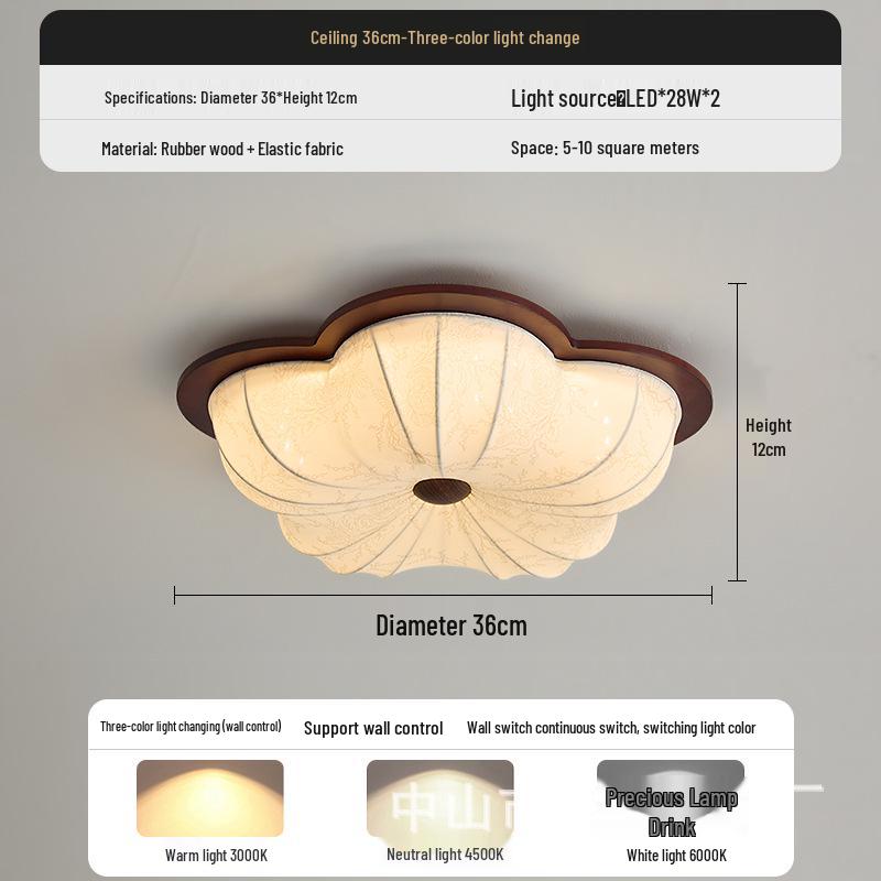 Chinese Song Dynasty Chandelier: Retro Fabric & Walnut Wood Zen Ceiling Light