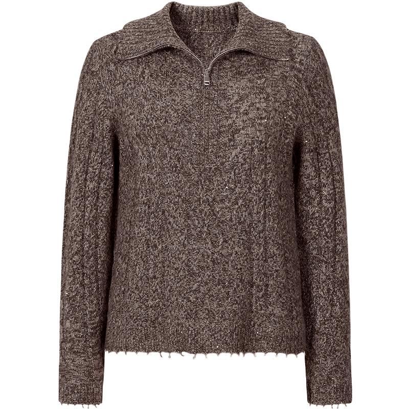 JOOOZE Vintage Relaxed Collared Sequin Wool-Blend Knit Sweater